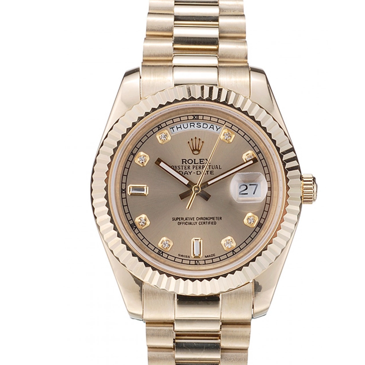 Rolex aaa copy DayDate Rolex Bezel 41997 Stainless Dial Swiss Gold Ribbed Steel Gold 0527